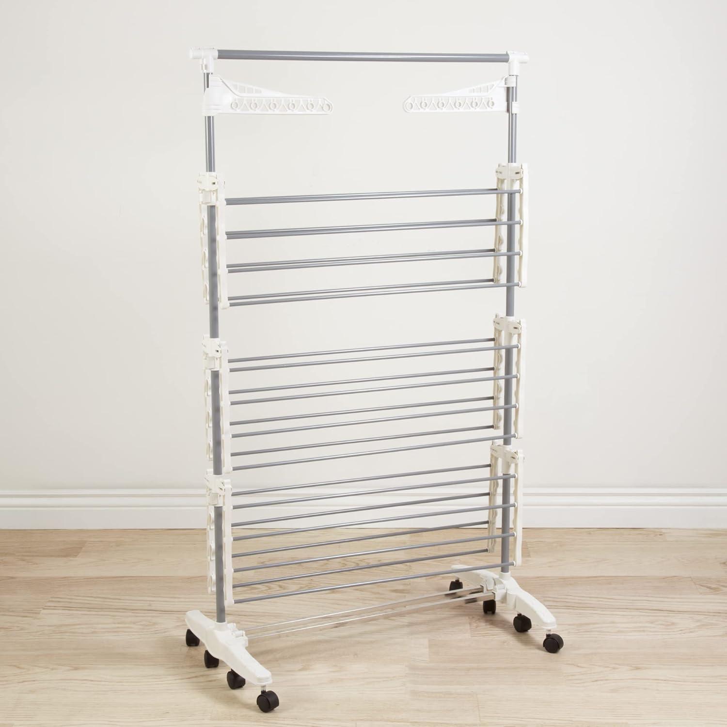 Heavy Duty 3 Tier Laundry Rack- Stainless Steel Clothing Shelf for Indoor/Outdoor Use with Tall Bar Best Used for Shirts Towels Shoes- Everyday Home