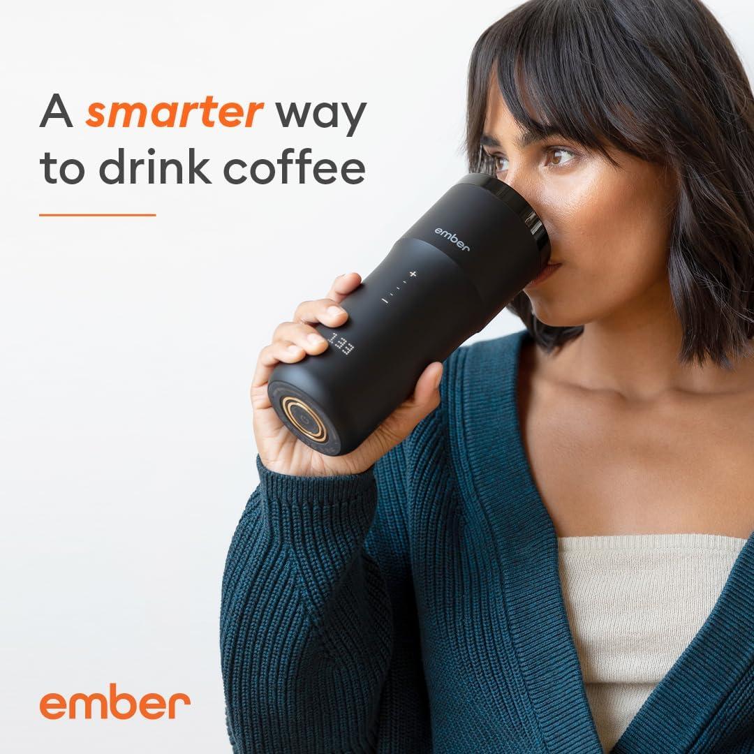 Ember Travel Mug 2+ 12oz Temperature Control Smart Mug Black: Stainless Steel Tumbler with Lid, Hand Wash, Hot & Cold Use