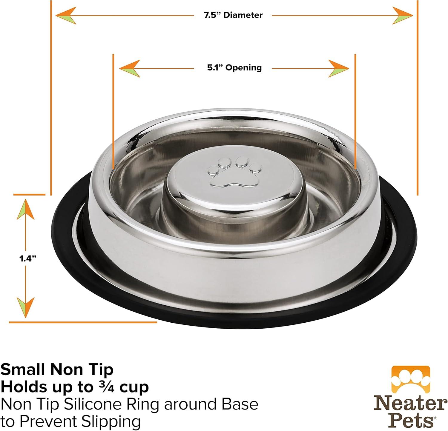 Neater Pets Stainless Steel Non-Tip Slow Feed Bowl - Improves Digestion, Stops Obesity, and Slows Down Eating, 3/4 Cup
