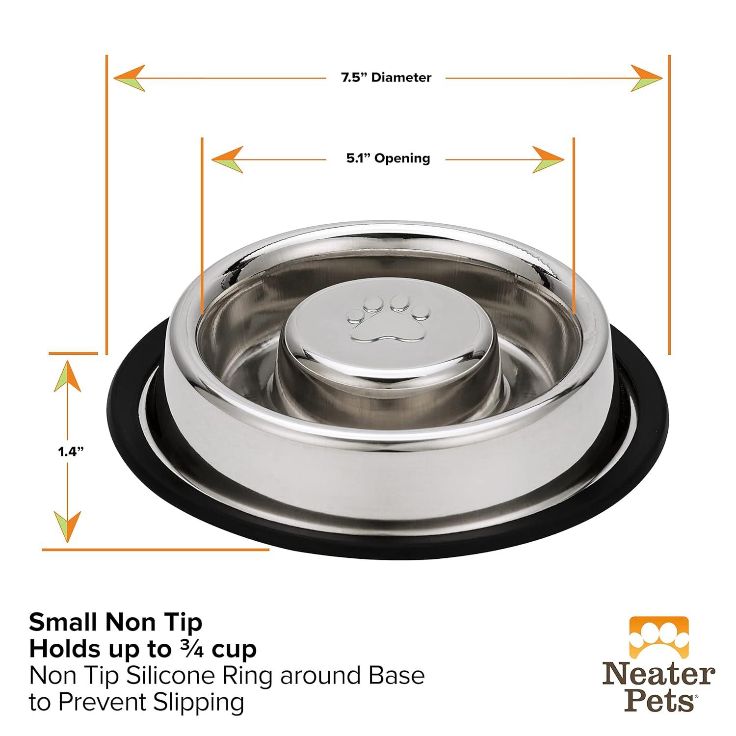 Neater Pets Stainless Steel Non-Tip Slow Feed Bowl - Improves Digestion, Stops Obesity, and Slows Down Eating, 3/4 Cup