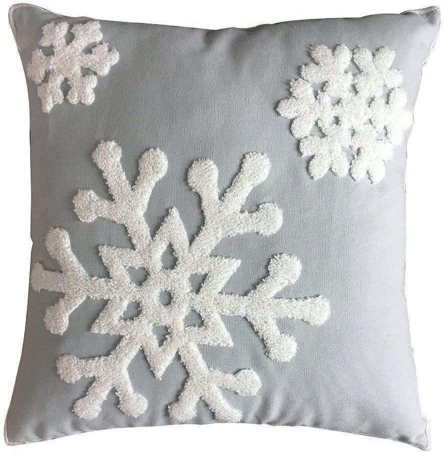 Gray Cotton Embroidered Snowflake Euro Throw Pillow