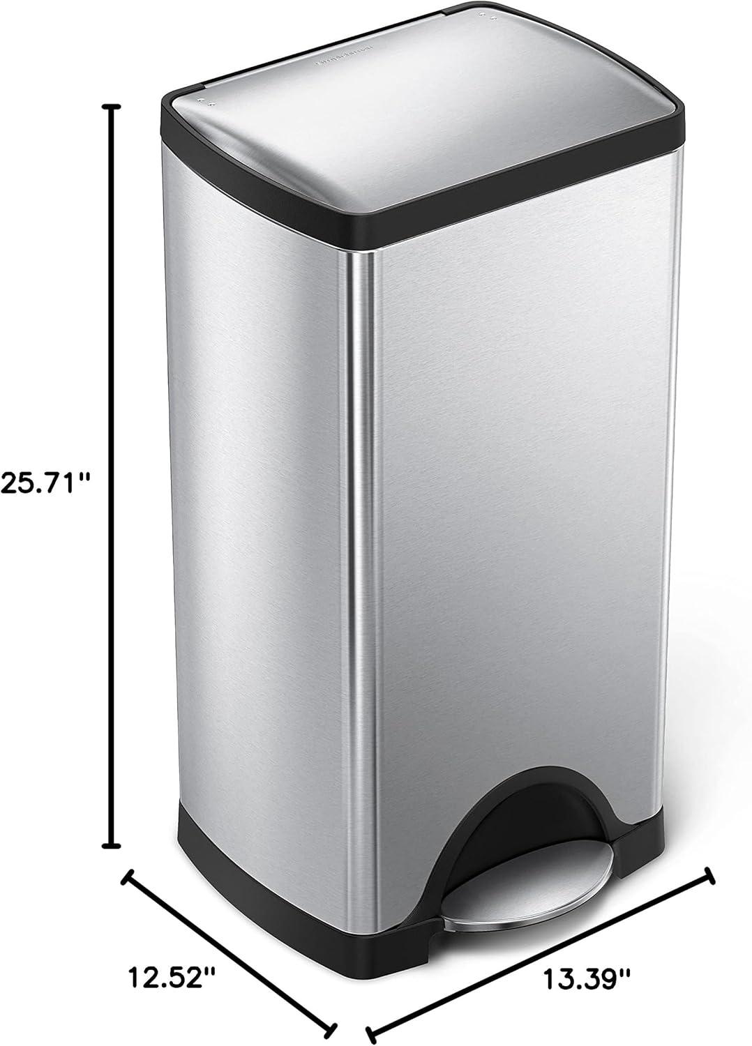 simplehuman 30L Rectangular Kitchen Step Trash Can Stainless Steel with Soft-Close Lid