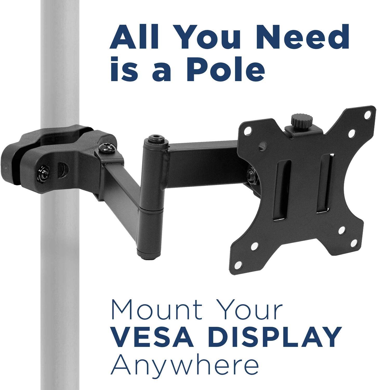 Mount-It! Universal VESA Pole Mount with Articulating Arm | Full Motion TV Pole Mount Bracket | VESA 75 100 | Fits TVs or Monitors Up to 32 Inches