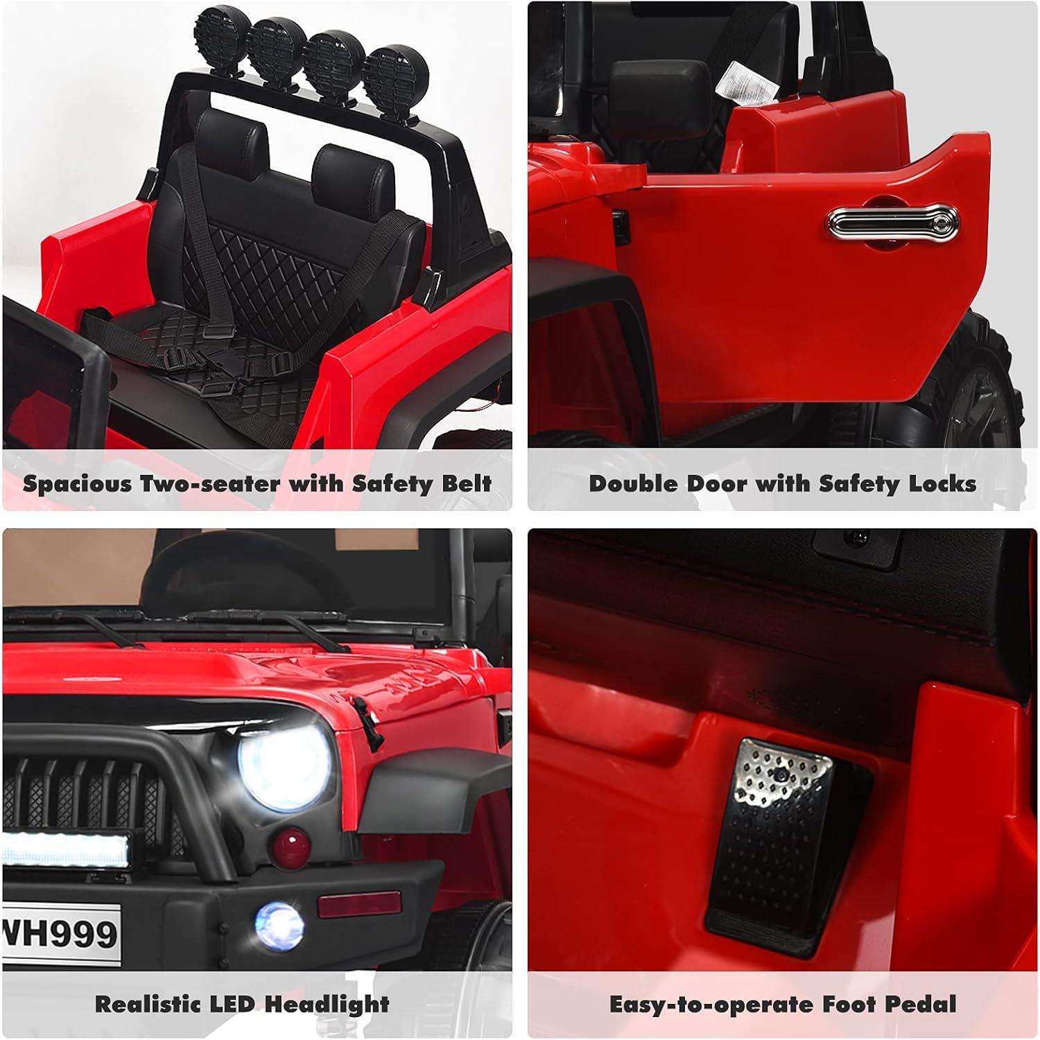 HONEY JOY Ride On Truck, 12V Battery Powered Vehicle Ride On Car with Remote Control, Spring Suspension, Headlights, Music, Mesh Windshield, Electric Cars for Kids, Gift for Boys Girls 3+(Red)