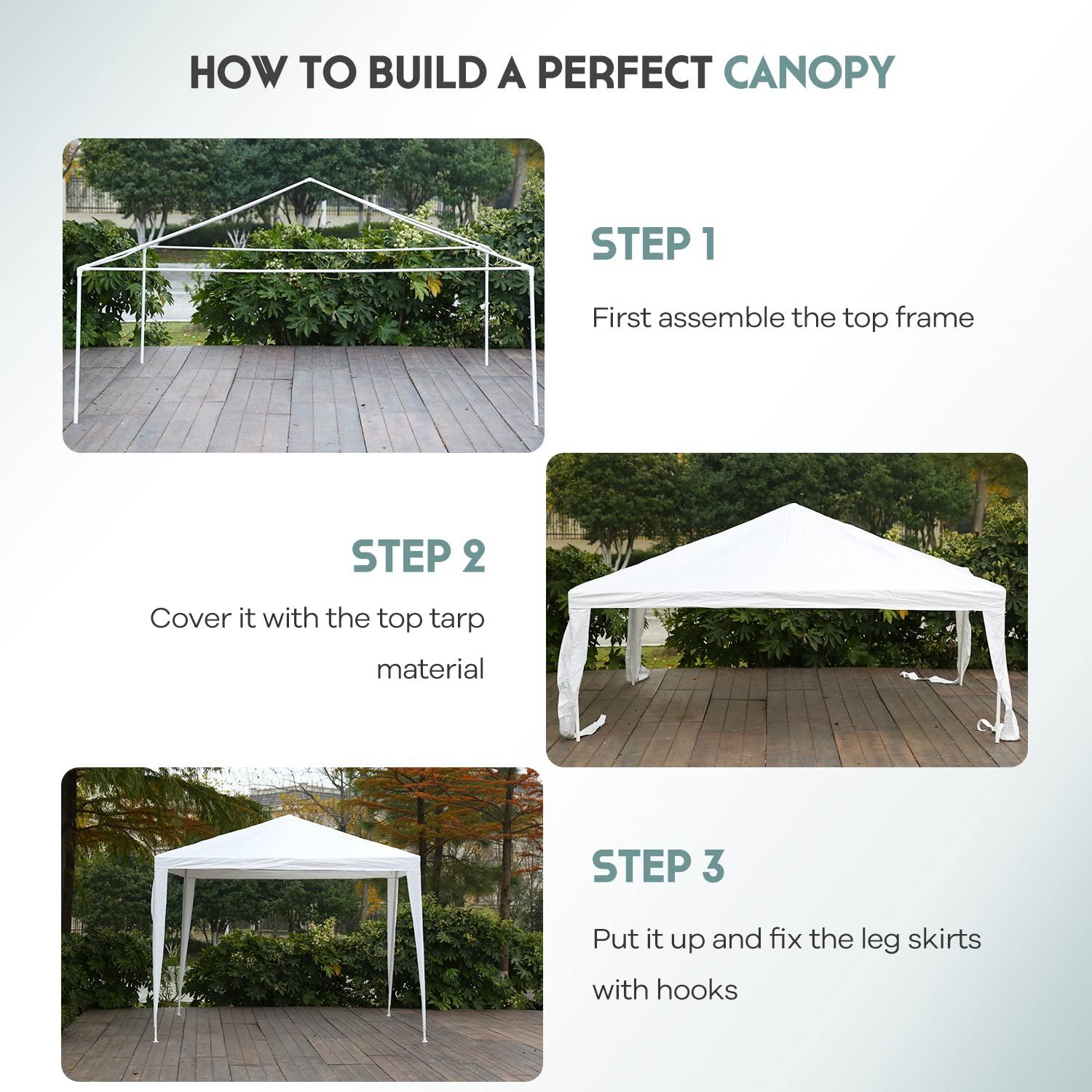 XF XINFENG 10'x10' Outdoor Wedding Party Canopy Tent, Camping Shelter Waterproof Outdoor Party Tent White Patio Gazebo Canopy Tents for BBQ Pavilion Canopy Cater Events