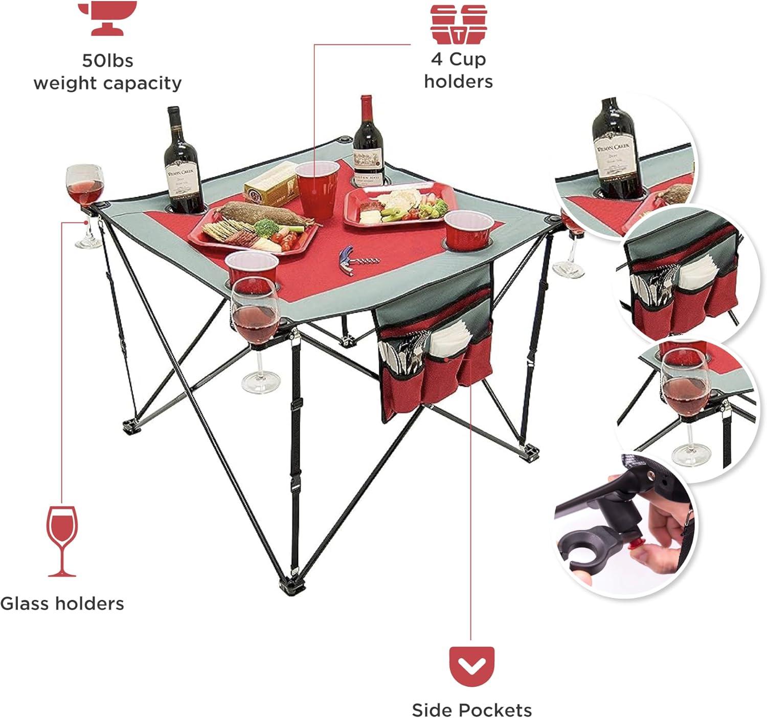 Creative Outdoor Folding Portable Wine Table for Outdoor Events, Camping, Garden Party, Red