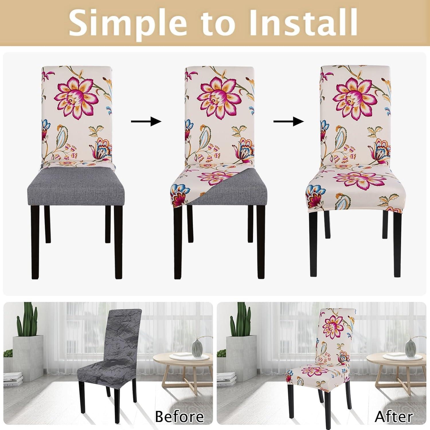 Dining Chair Covers Set of 6 Stretch Floral Dining Chair Slipcovers for Parson Chairs 6 Pack Washable Removable，(6,#16)