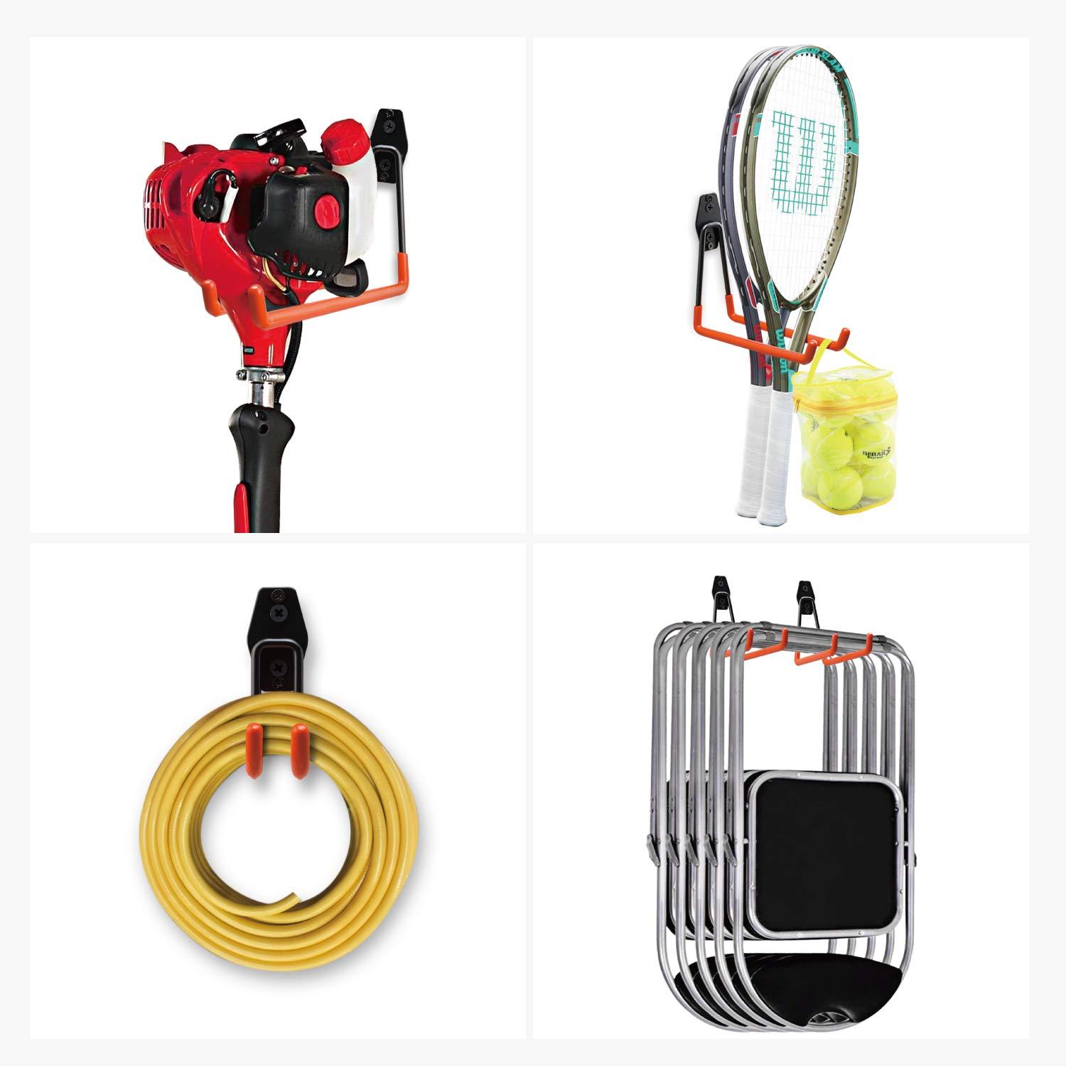 12 Pack Wall Storage Hooks with 2 Extension Cord Straps, Heavy Duty Tool Hangers for Utility Organizer, Wall Mount Holders for Garden Lawn Tools, Ladders Hanger