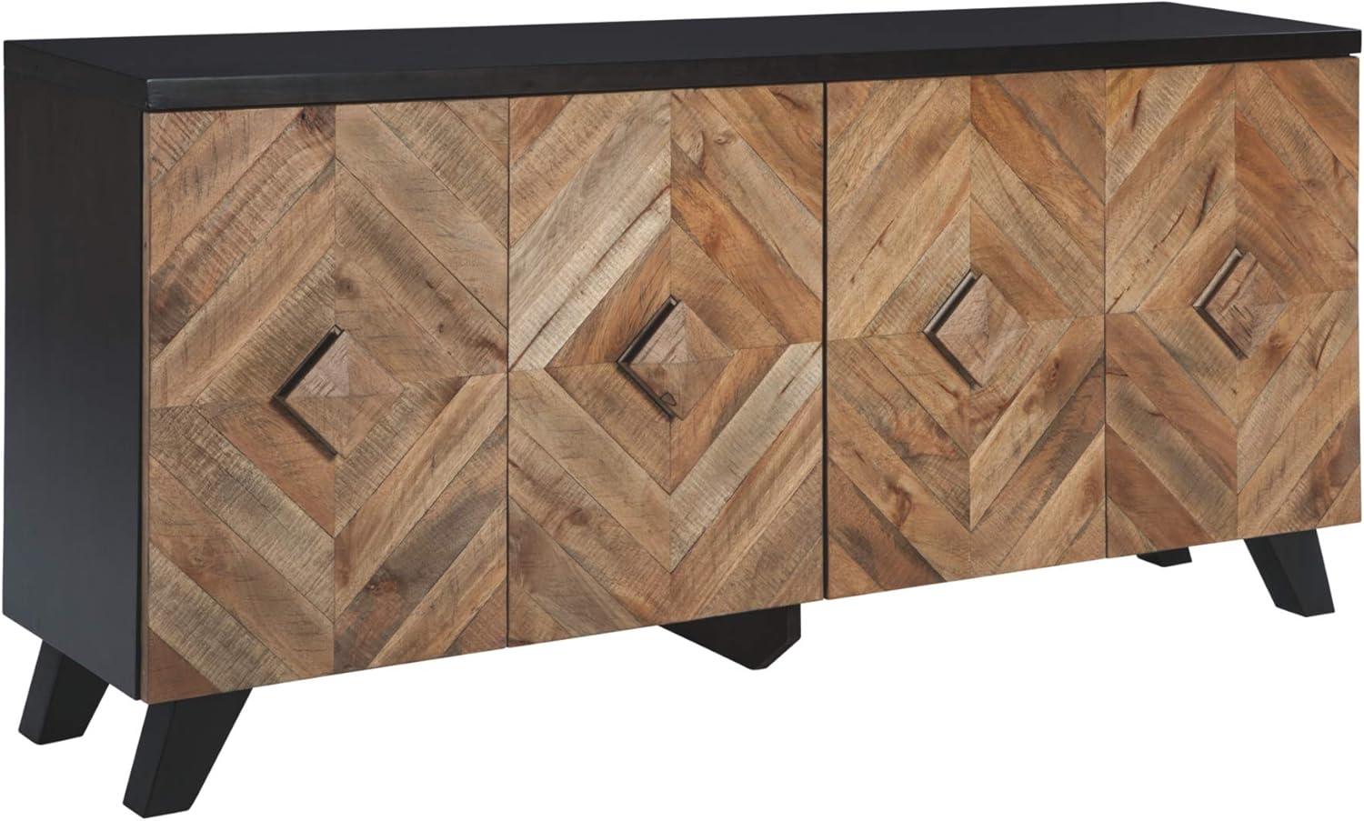 Transitional Diamond-Plank 72" Black and Brown Accent Cabinet