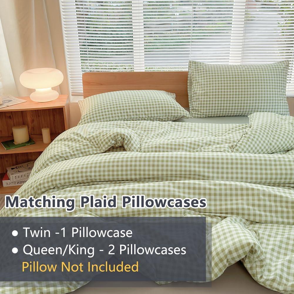 Sage Green Gingham Twin Comforter Set with Pillowcase