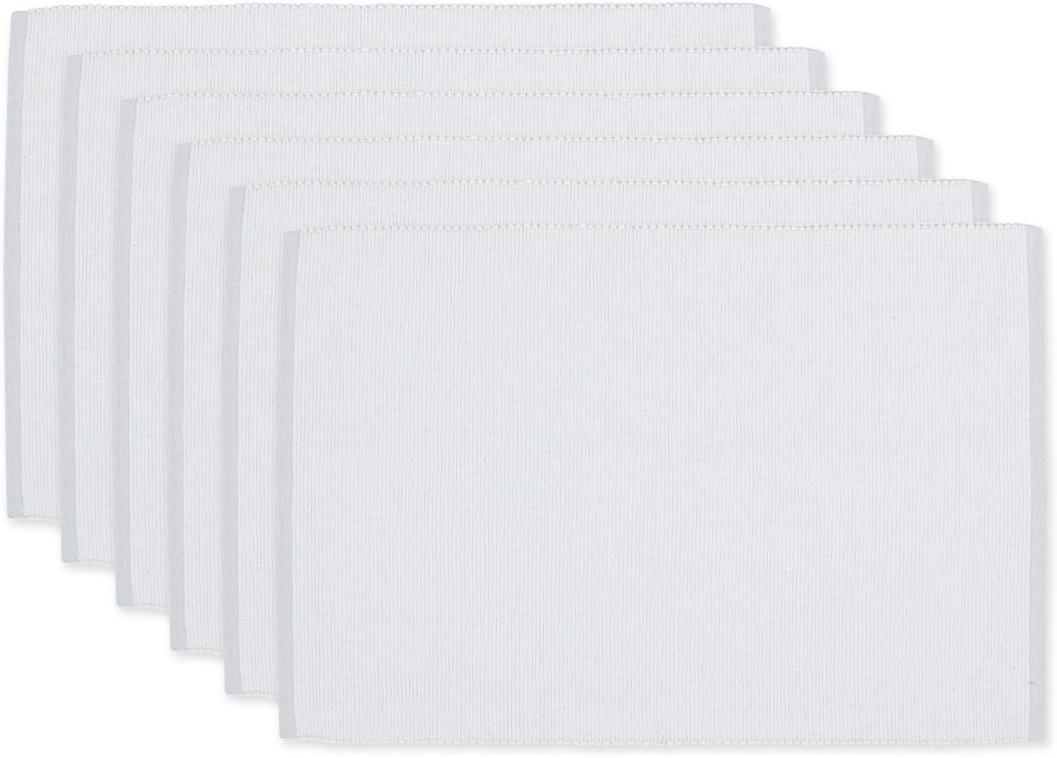 Light Gray Chambray Cotton Ribbed Placemats Set of 6, 13x19