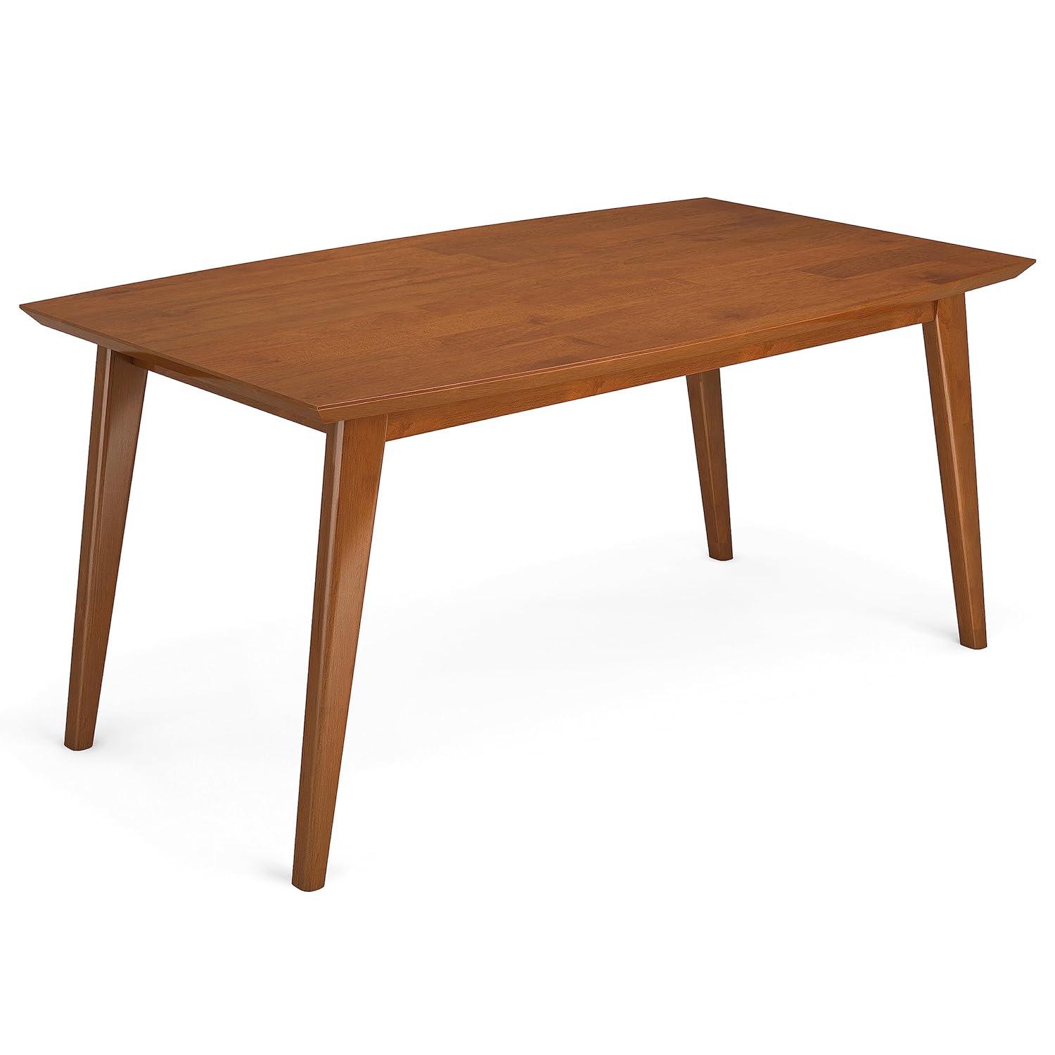 Simpli Home Draper 66"W Solid Wood Mid-Century Modern Rectangle Dining Table, Seats 6