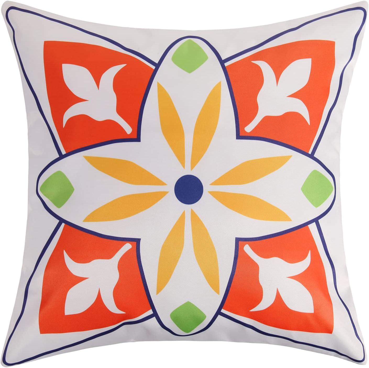 Pyonic Outdoor Waterproof Throw Pillow Covers for Patio Furniture Decorative Boho Pillow Covers 18x18 Floral Printed for Patio Tent Couch Garden Set of 4,Orange