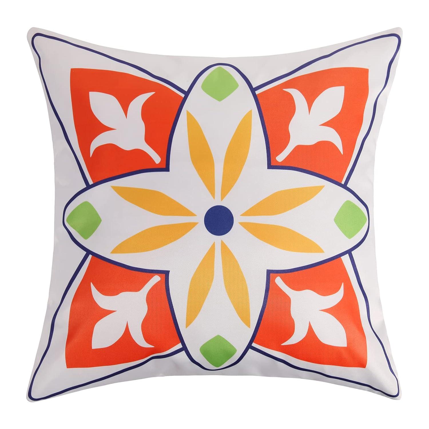 Pyonic Outdoor Waterproof Throw Pillow Covers for Patio Furniture Decorative Boho Pillow Covers 18x18 Floral Printed for Patio Tent Couch Garden Set of 4,Orange