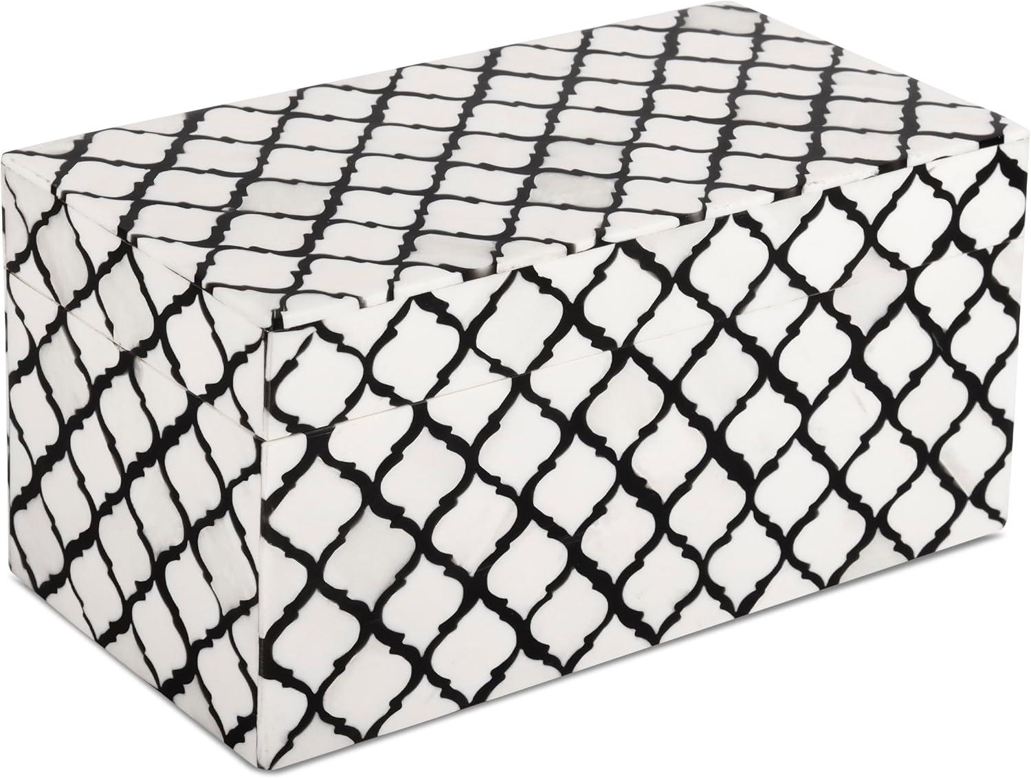 HANDICRAFTS HOME Moroccan Pattern Inspired Collection, Storage Organizer Decorative Box Multipurpose Gift - Moroccan B&W 10x5x5 inch