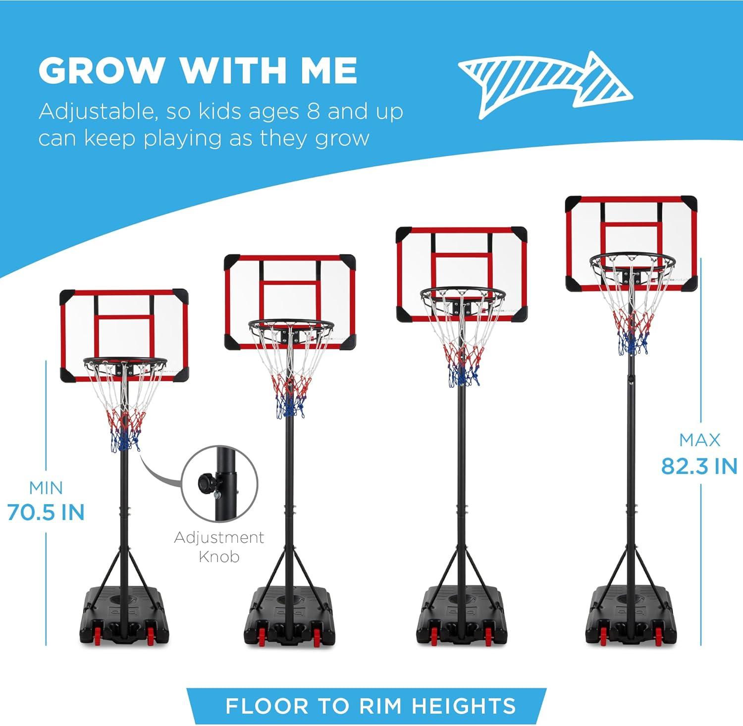 Best Choice Products Kids Height-Adjustable Basketball Hoop, Portable Backboard System w/ 2 Wheels