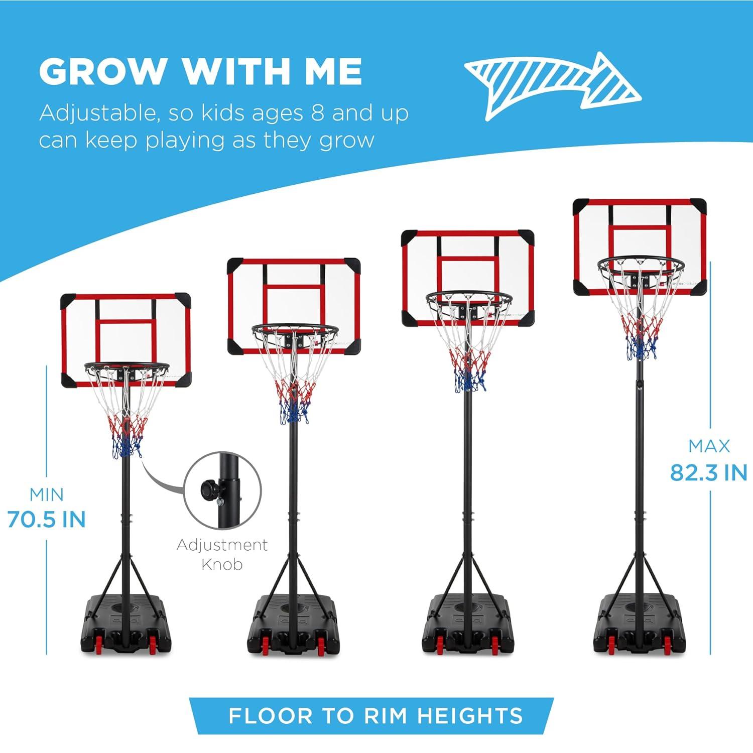 Best Choice Products Kids Height-Adjustable Basketball Hoop, Portable Backboard System w/ 2 Wheels - Red/White