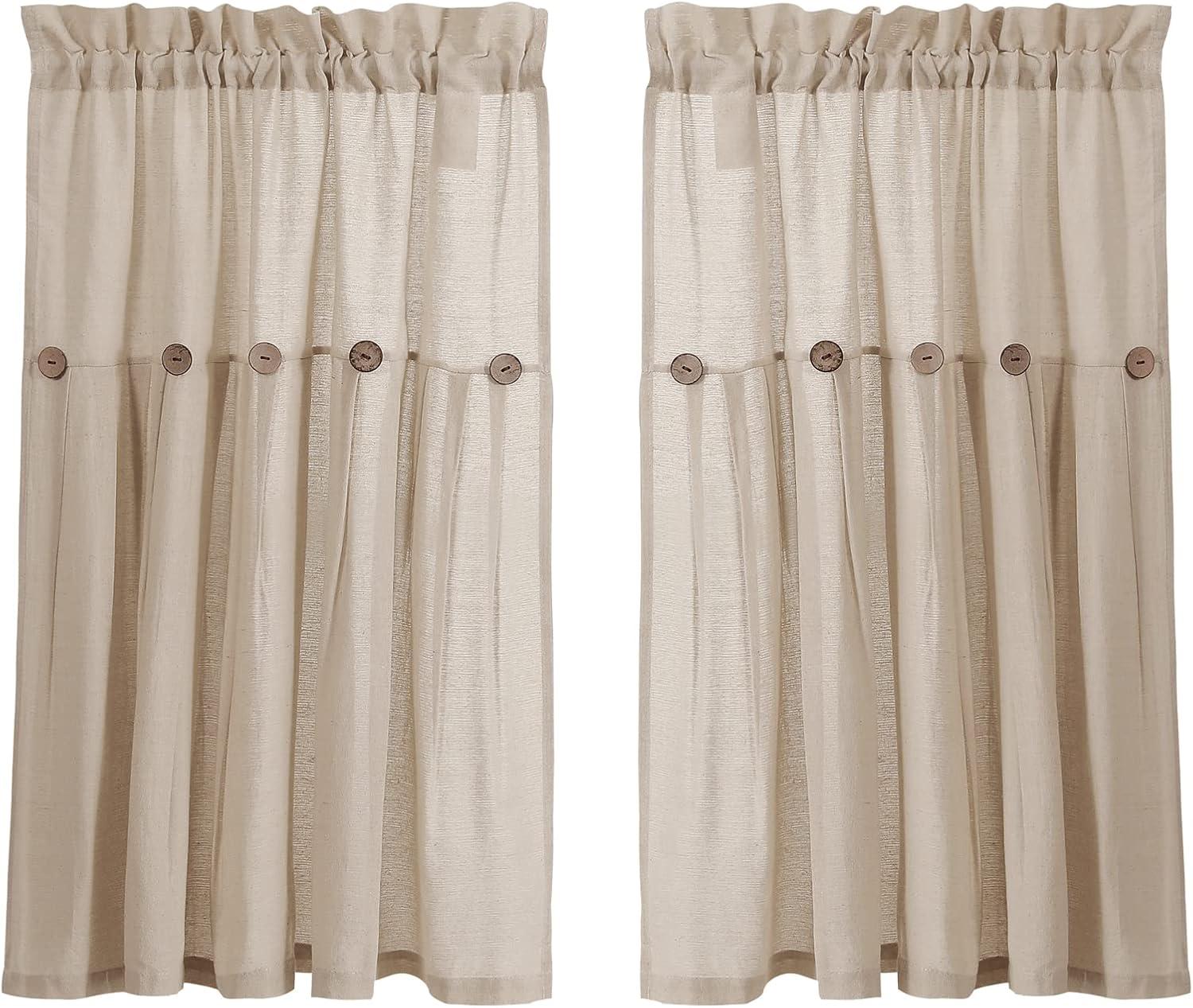 Lush Decor Linen Button Cotton Blend Tailored 29'' W Cafe Curtain (Set of 2)