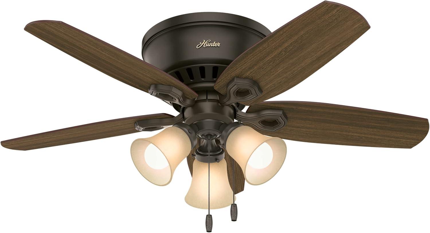 42" Builder Low Profile 5 - Blade Flush Mount Ceiling Fan with Pull Chain and Light Kit Included