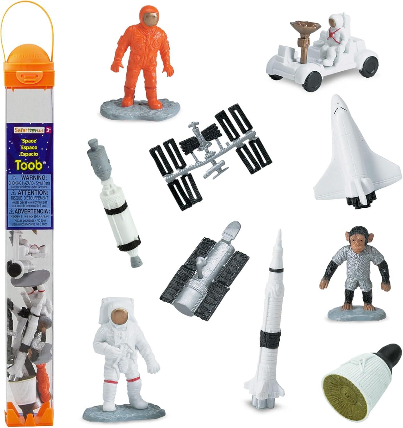 Safari Ltd Space TOOB With 10 Out Of-This-World Toy Figurines, Including 2 Astronauts, 1 Space Chimp, 6 Space Craft, And More! ? For Ages 3 And Up