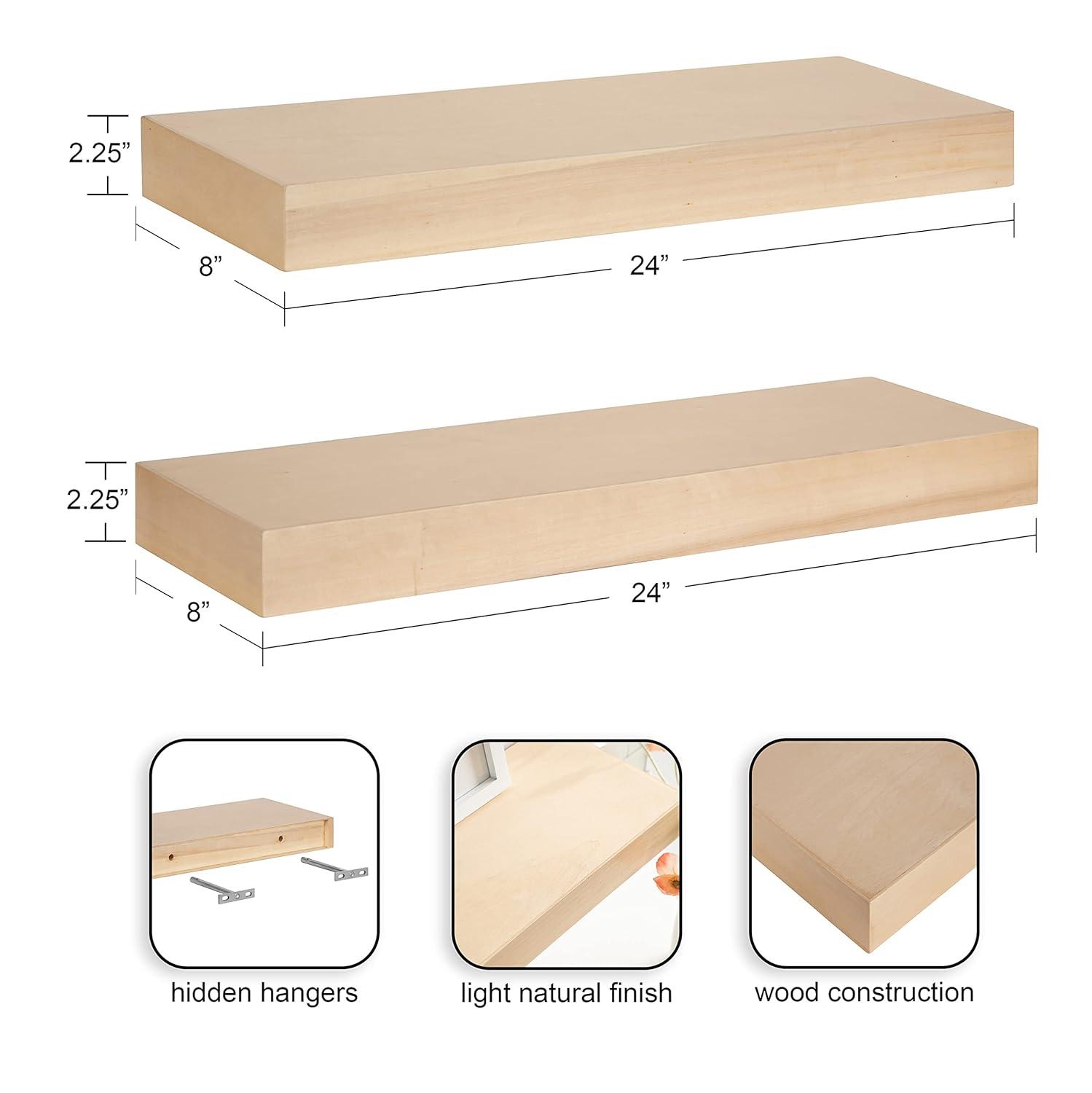 Kate and Laurel Havlock Rectangle MDF Floating Shelf, 2 Piece 24 Inch, Natural