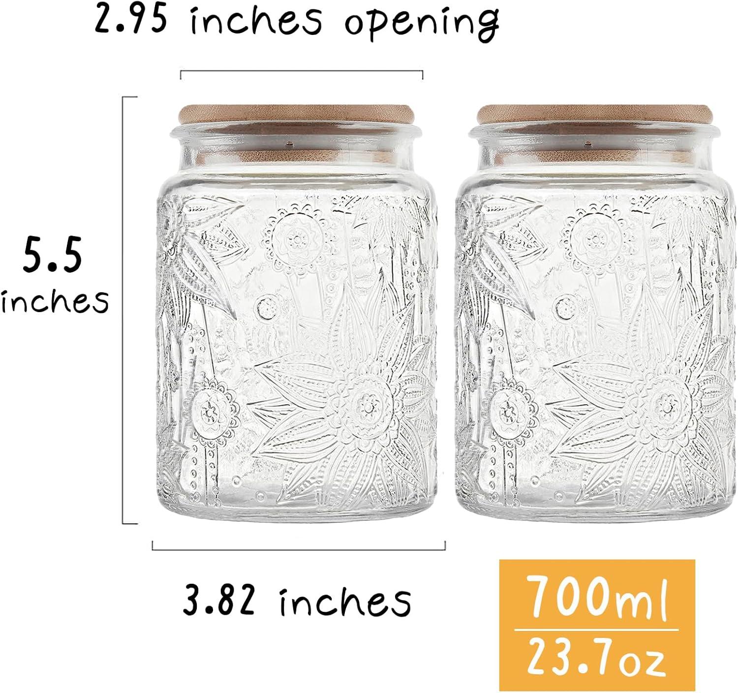 Vintage Clear Glass Jars with Bamboo Lids, Set of 2