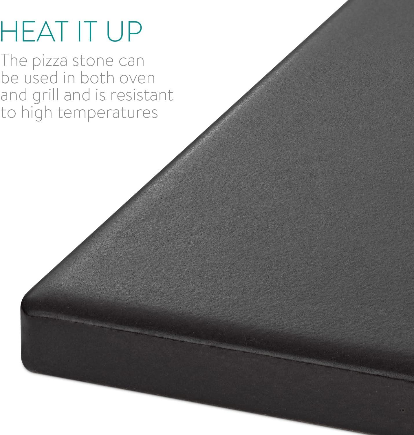 Navaris XL Pizza Stone for Baking - Glazed Square Cordierite Stone Plate for BBQ Grill Oven, Bake Serve Bread - Incl. Recipe Book - 15" x 11.8" x 0.6"