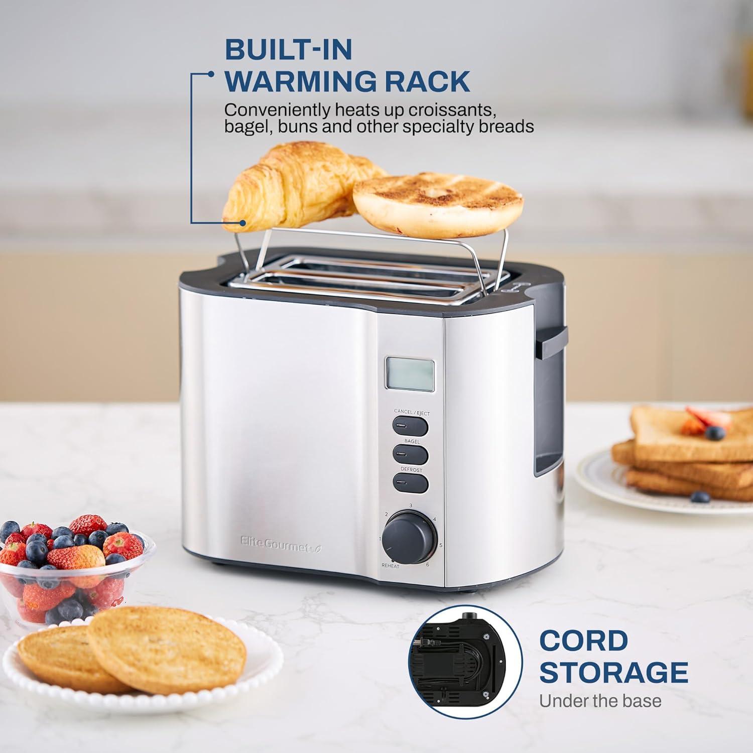 Stainless Steel Digital 2-Slice Toaster with Wide Slot