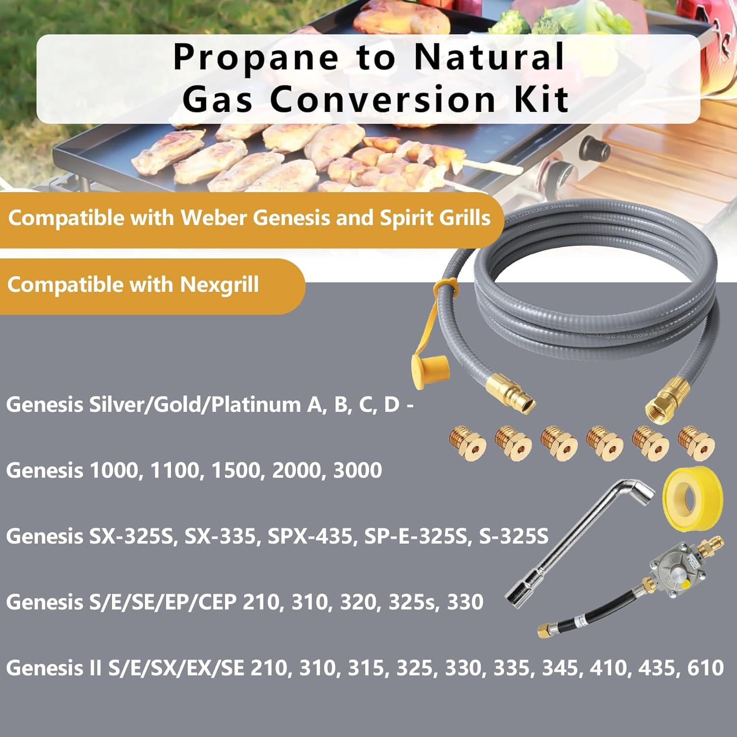 Propane to Natural Gas Conversion Kit Fit for Weber Genesis II 330/335 with NG Regulator, Orifice Kit, and 10' Grill Hose - Convert Your Grill from LP to Natural Gas with an Easy Install!