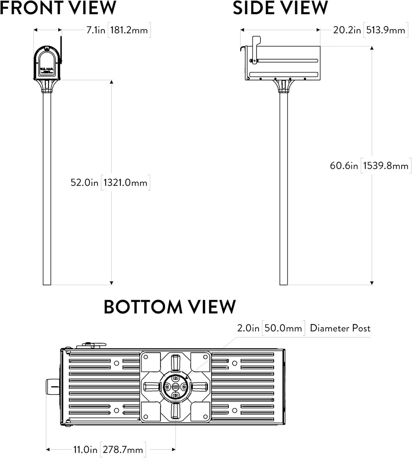 Black Steel Post Mount Mailbox and Post Kit