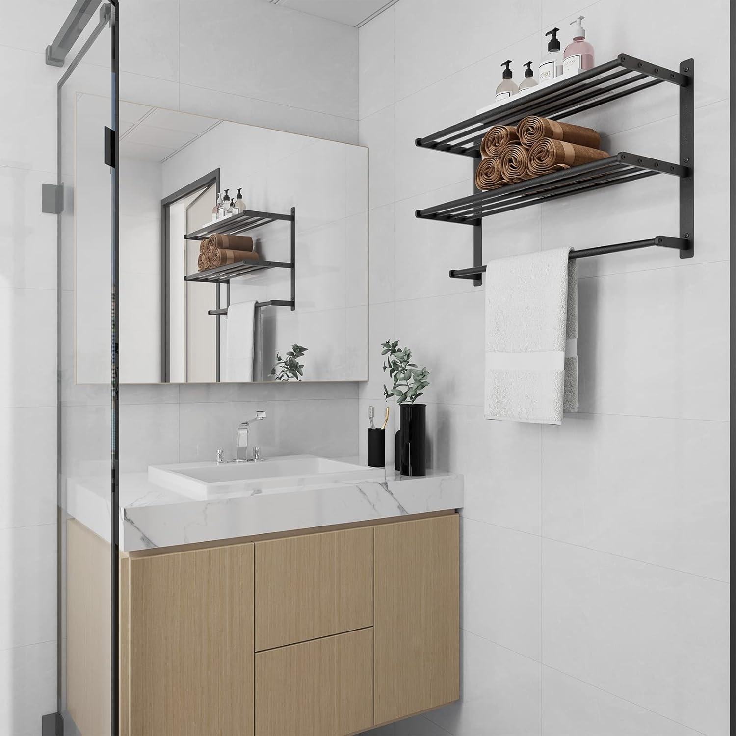 Matte Black 24-Inch Wall-Mounted 3-Tier Towel Rack