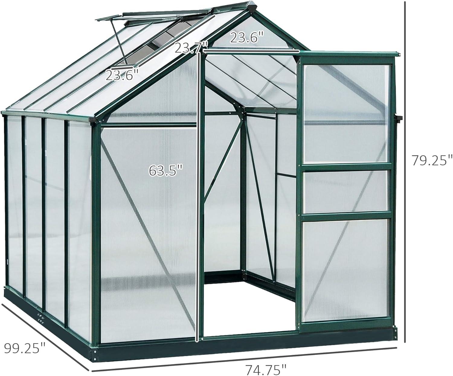 Dark Green Polycarbonate Walk-In Greenhouse with Aluminum Frame