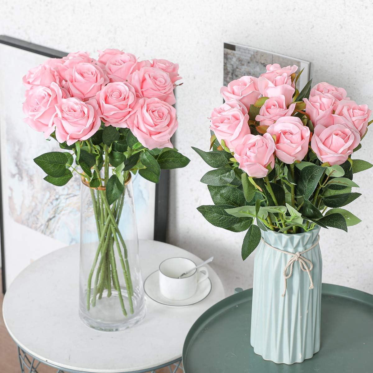 Nvzi -b 12 Bouquets of Artificial Silk Flowers Realistic Rose Bouquets with Long Stems for Home Wedding Decoration Party (Pink)