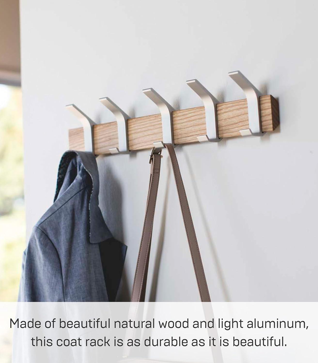 Adjustable Urban Sophisticate Wall-Mounted Coat Hanger in Natural Wood and Aluminum