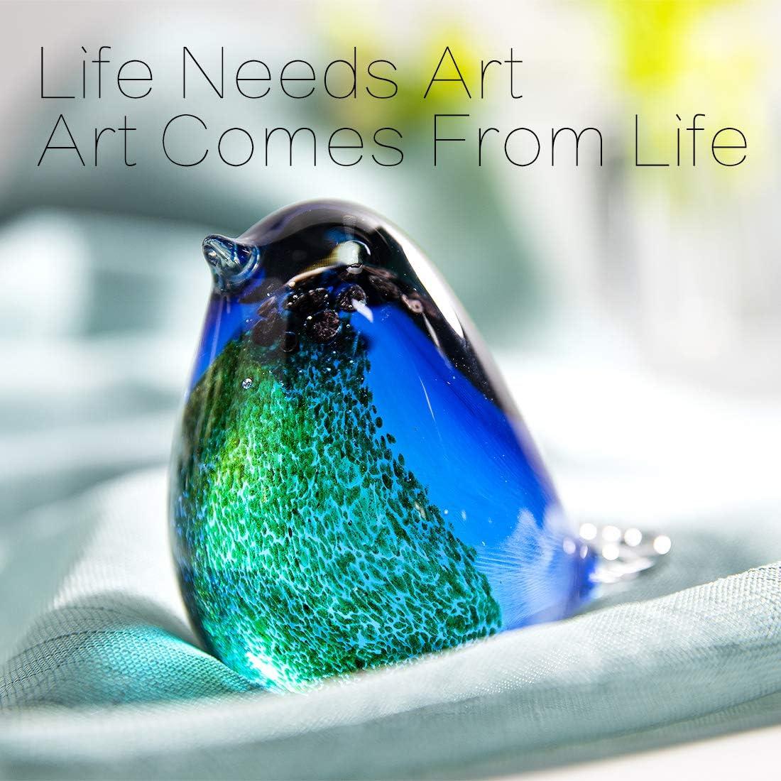 Qf Glass Bird Handmade Blown Glass Figurine Christmas, Birthday Gift Decorative Ornaments for Home Blue and Green Paper Weight