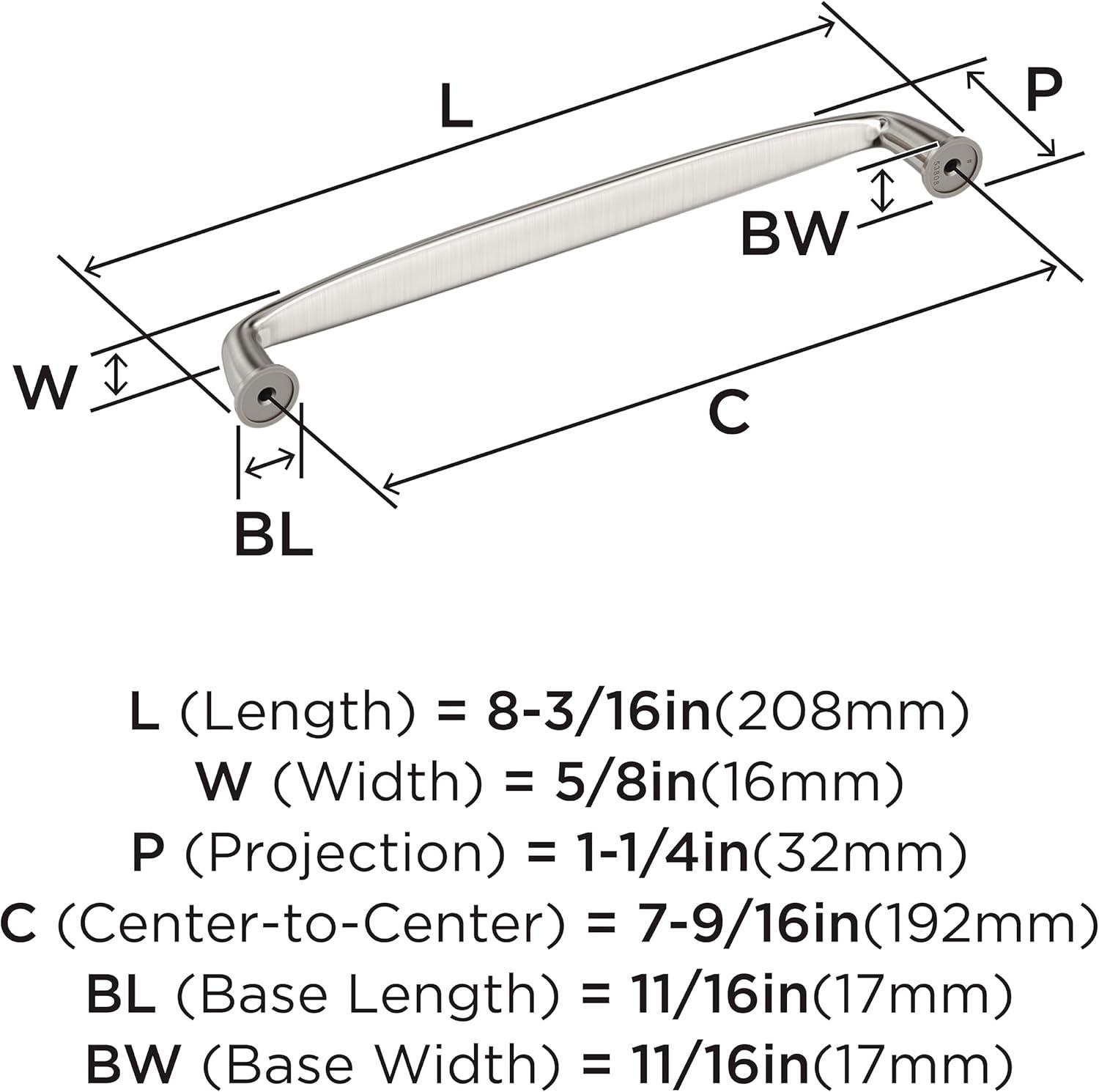 Amerock Kane 7-9/16 inch (192mm) Center-to-Center Satin Nickel Cabinet Pull