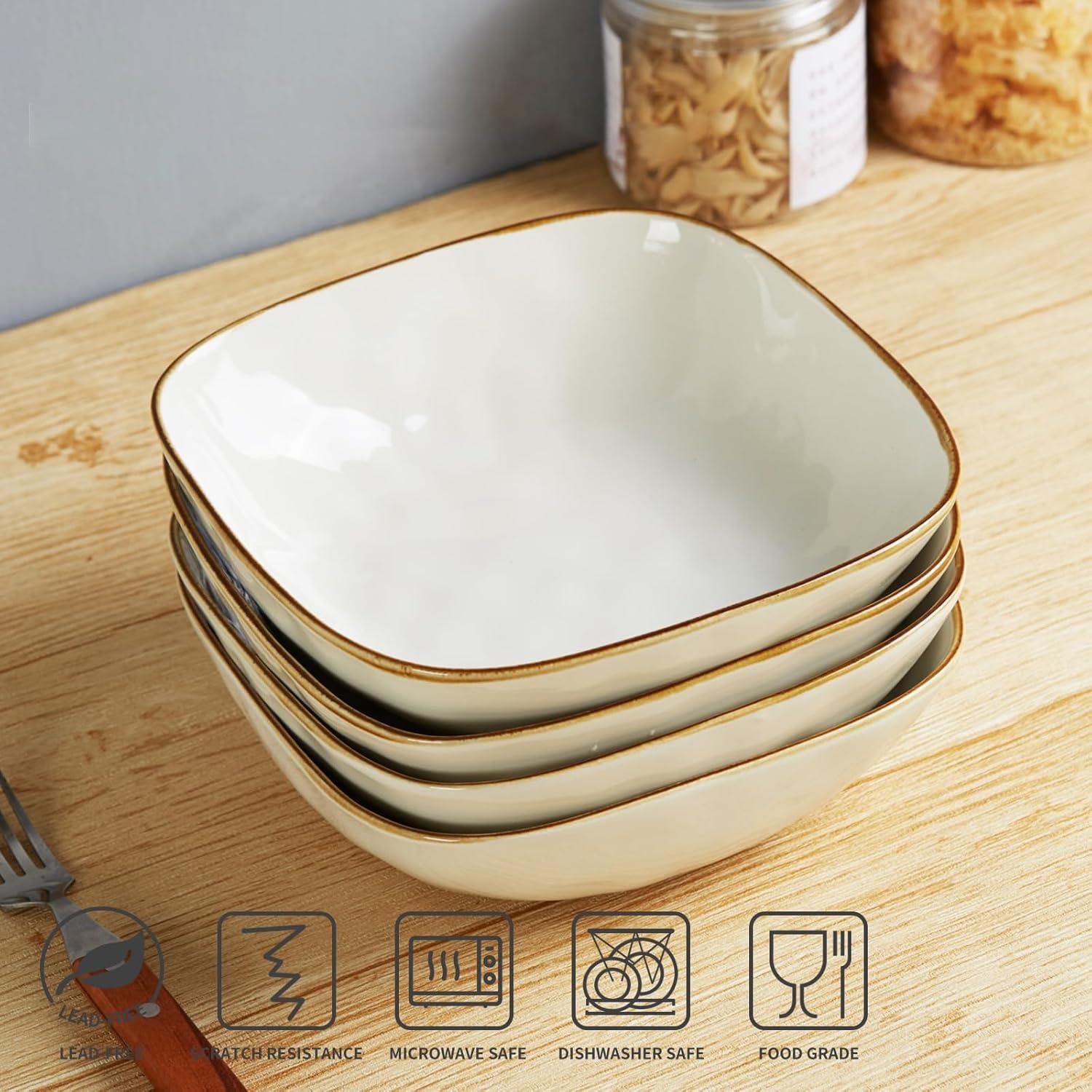 Famiware 8'' Stoneware Large Square Pasta Bowl (Set of 4)