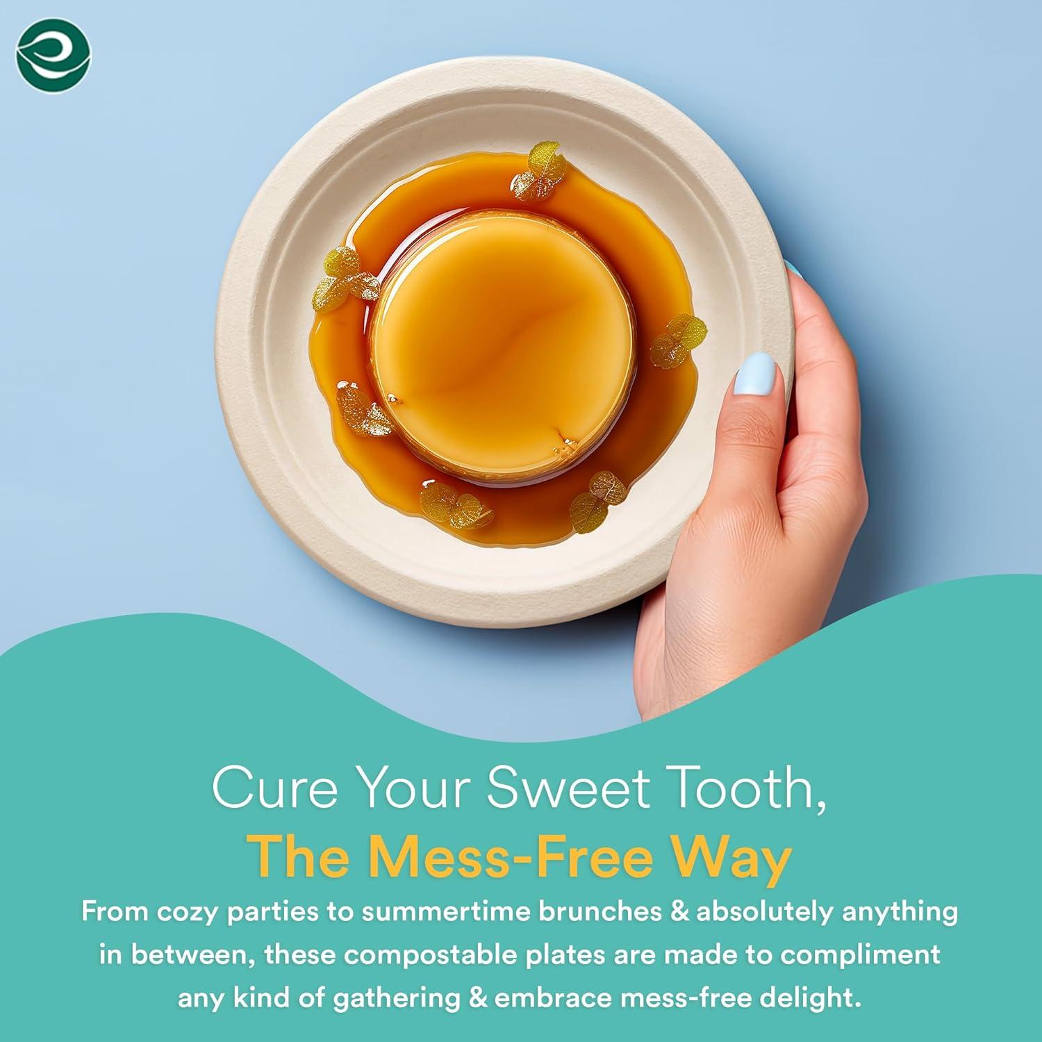 ECO SOUL 6 Inch Round [100-Pack] Tree Free Compostable Plates I Heavy-Duty Eco-Friendly Appetizer Plates I Biodegradable Sugarcane Eco Plates