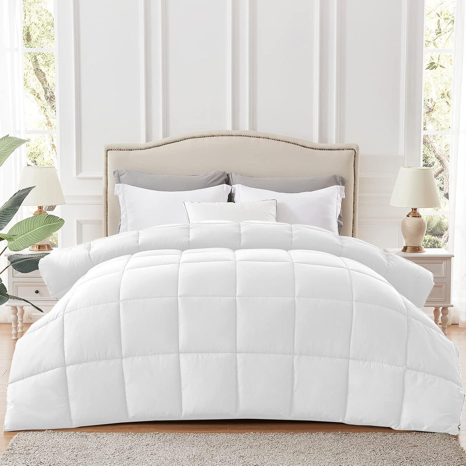 EMONIA Queen Comforter Duvet Insert, All Season Quilted Down Alternative, Hotel Luxury Fluffy Soft Cooling, Skin-friendly Machine Washable Reversible Quilted with Corner Tabs (White,88x88 inches)