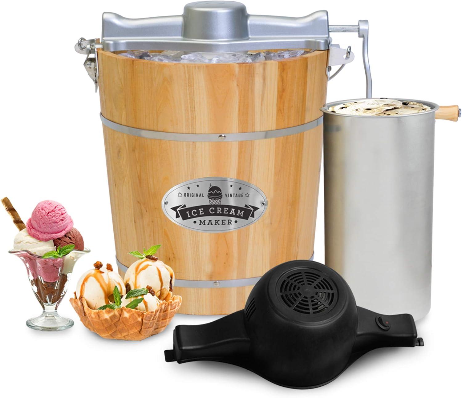 Elite Gourmet 4Qt. Old Fashioned Pine Bucket Electric/Manual Ice Cream Maker EIM402