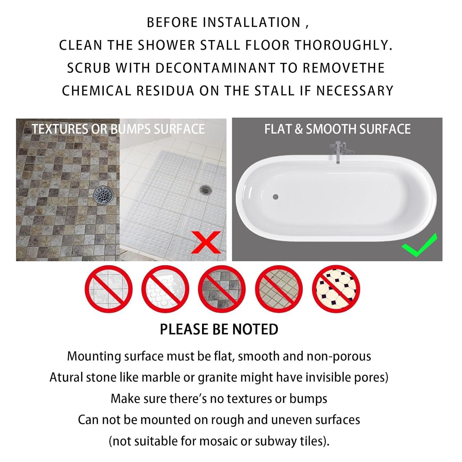 Yimobra Non Slip Bathtub Mat, Super Strong Suction Cups, 40"x16" Extra Long Shower Mat with Drain Holes, Machine Washable Fast Draining Bathroom Floor Mat, Clear Grey