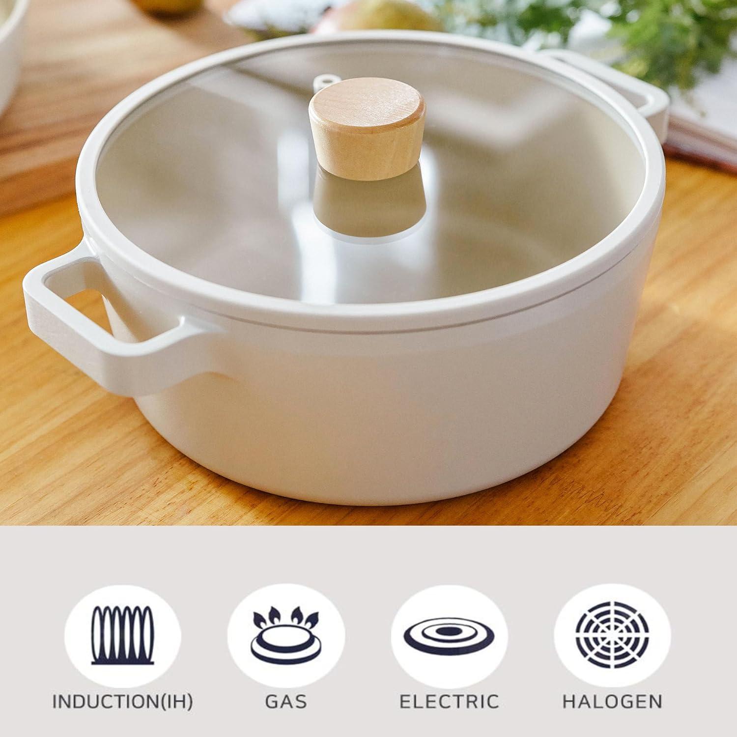 24cm Off-White Aluminum Nonstick Stock Pot with Lid