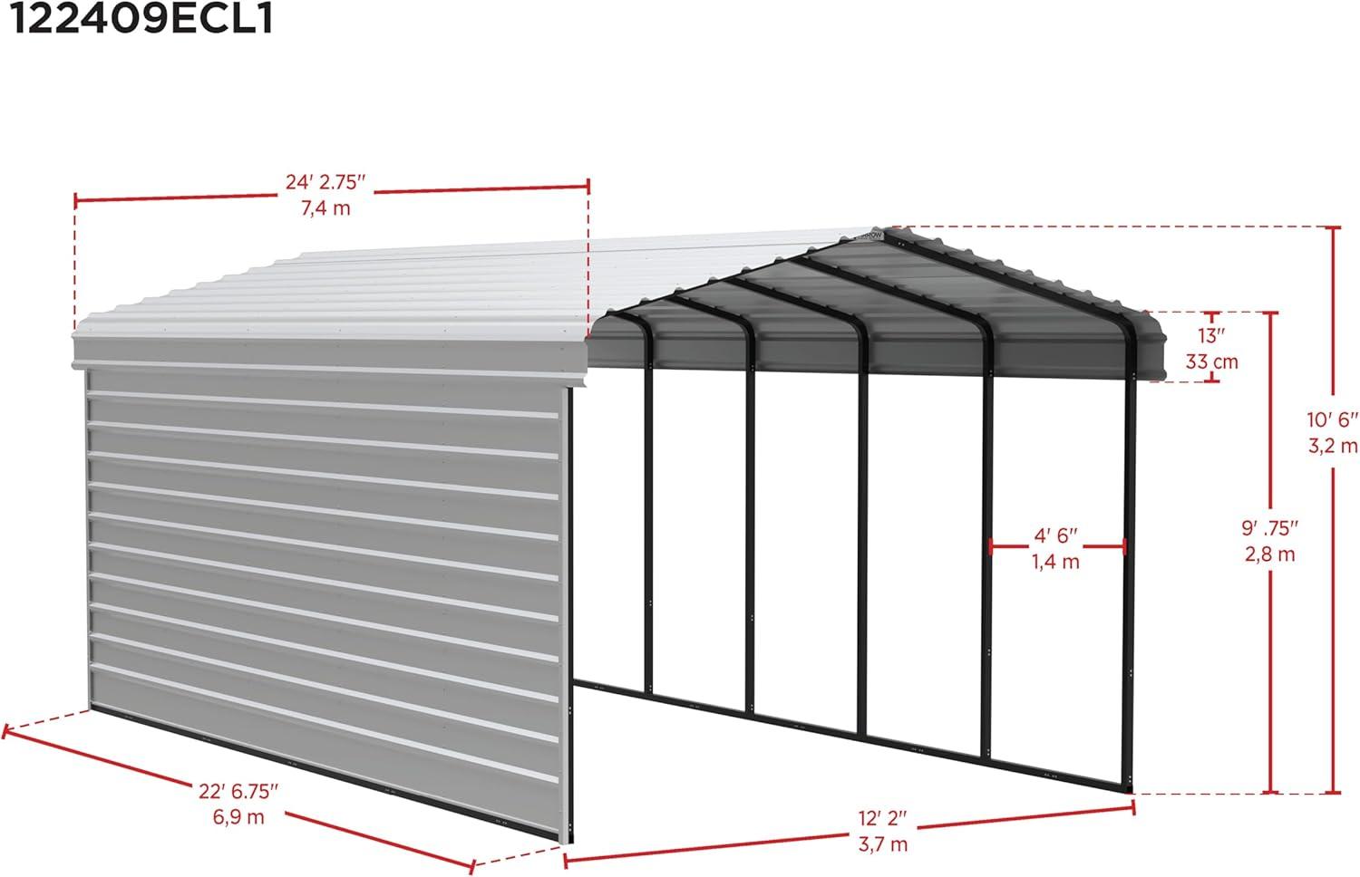 Arrow 24 x 12 ft Eggshell Carport with 1-sided Enclosure