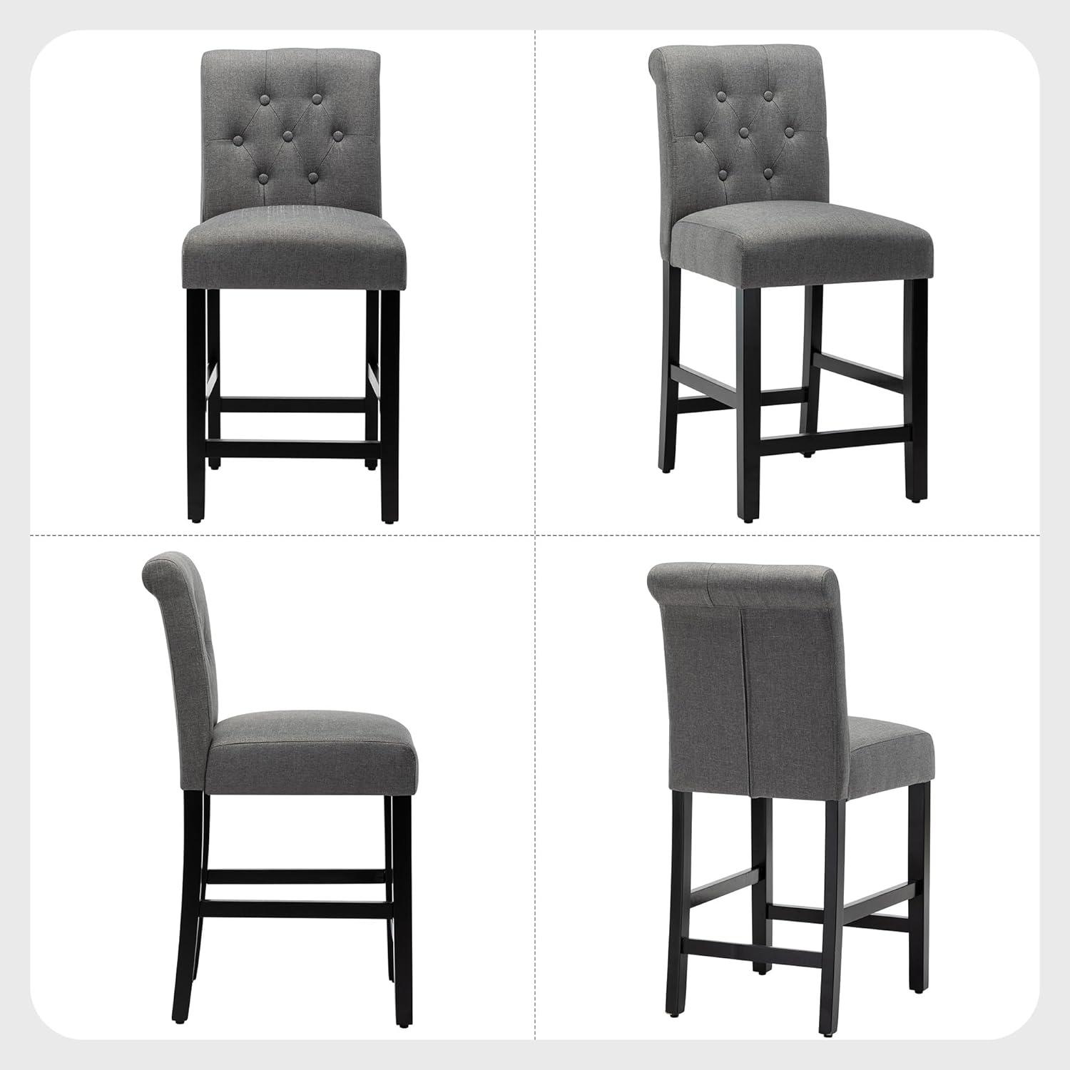 Xayoca 24 Inches Upholstered Counter Height Bar Stools Kitchen Island Chairs Padded Barstools with Button-Tufted Back and Solid Wood Legs Set of 2（Gray）