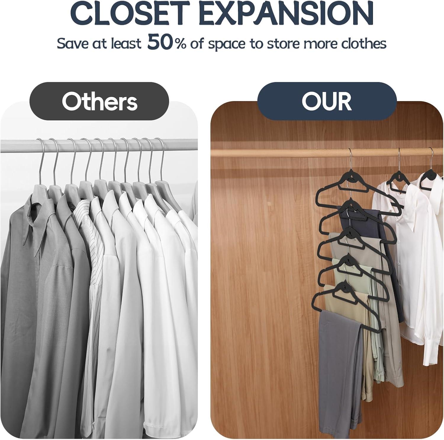 Simplify Slim Velvet Clothes Hangers | 50 Pack | Non-Slip | Shirts | Suit | Pants | Dresses | Garments | Closet Storage & Organization | Durable | Black