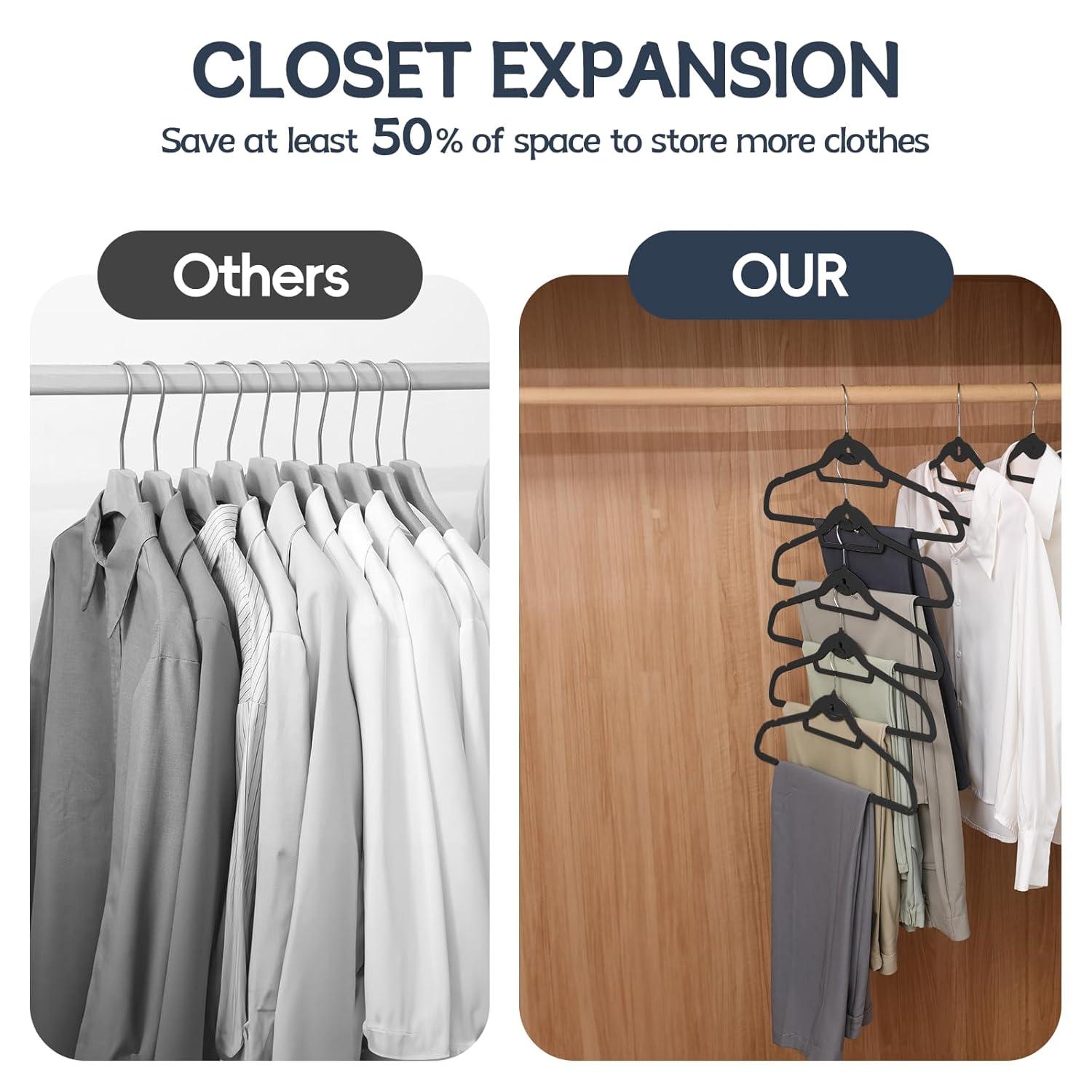 Simplify Slim Velvet Clothes Hangers | 50 Pack | Non-Slip | Shirts | Suit | Pants | Dresses | Garments | Closet Storage & Organization | Durable | Black