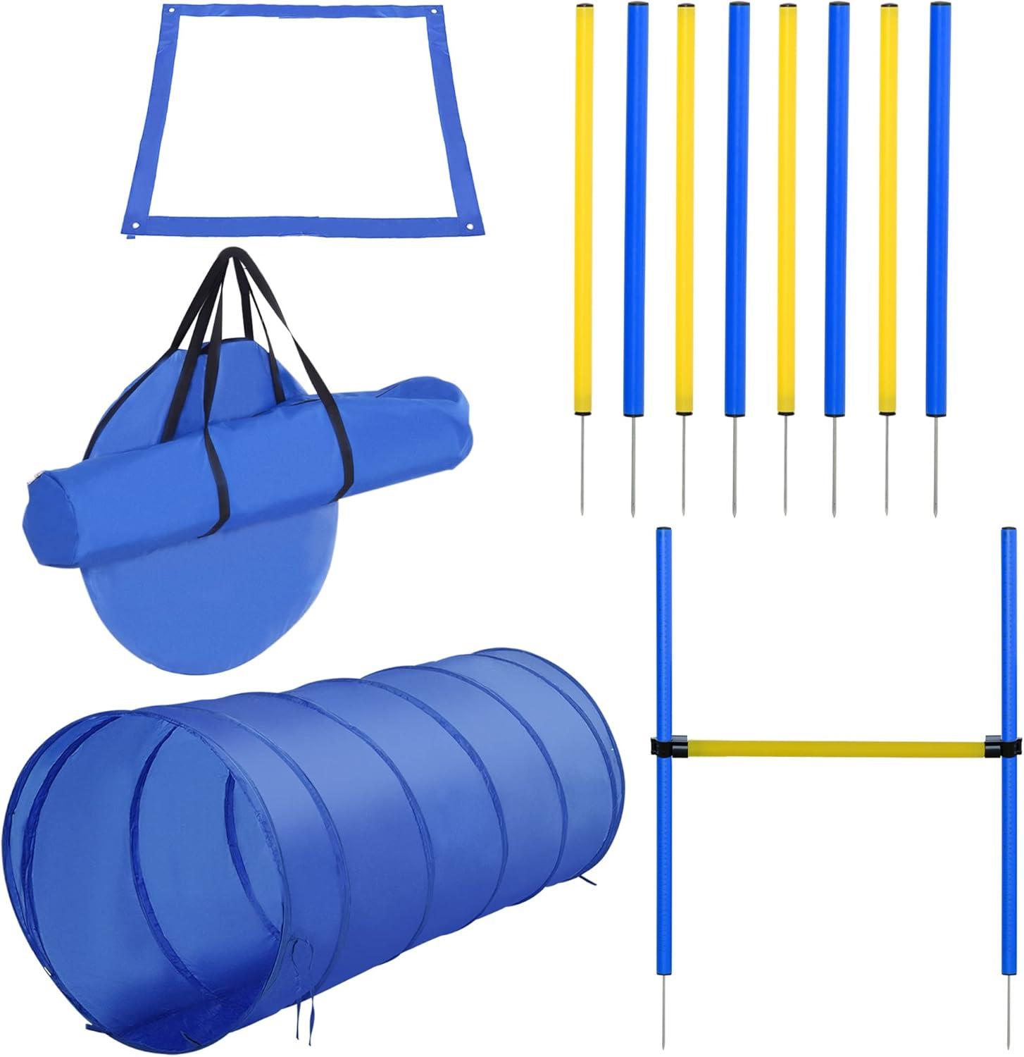 PawHut 4PC Obstacle Dog Agility Training Course Kit Backyard Competitive Equipment- Blue/Yellow