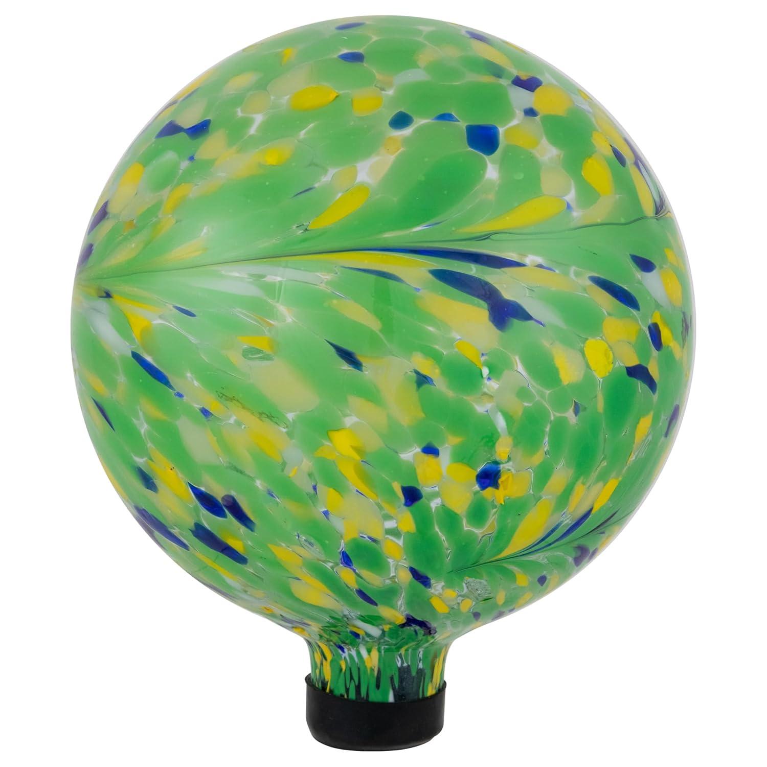 Northlight Hand Painted Swirled Outdoor Patio Garden Gazing Ball - 10" - Yellow and Green
