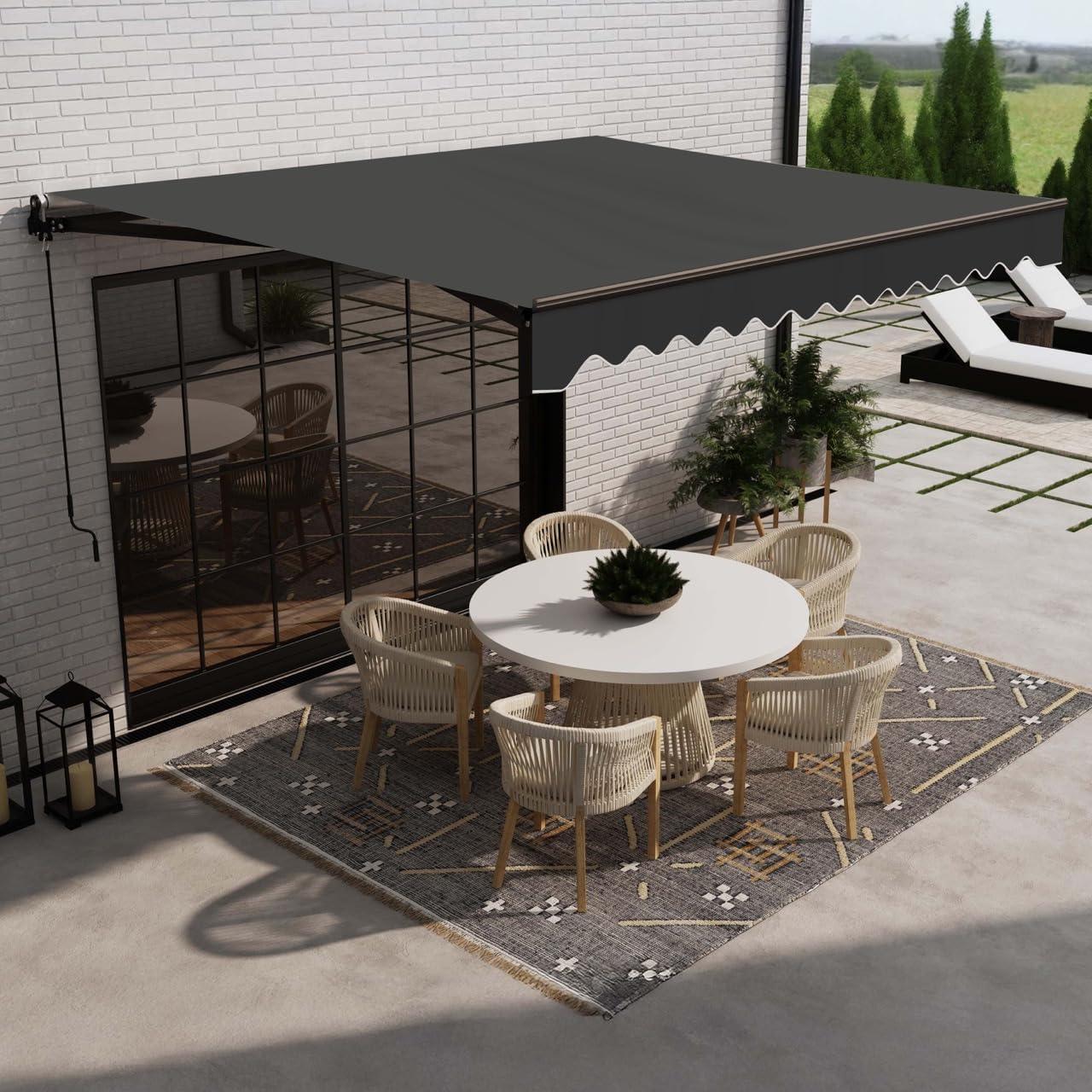 Motorized Retractable Patio Awning- Black Frame