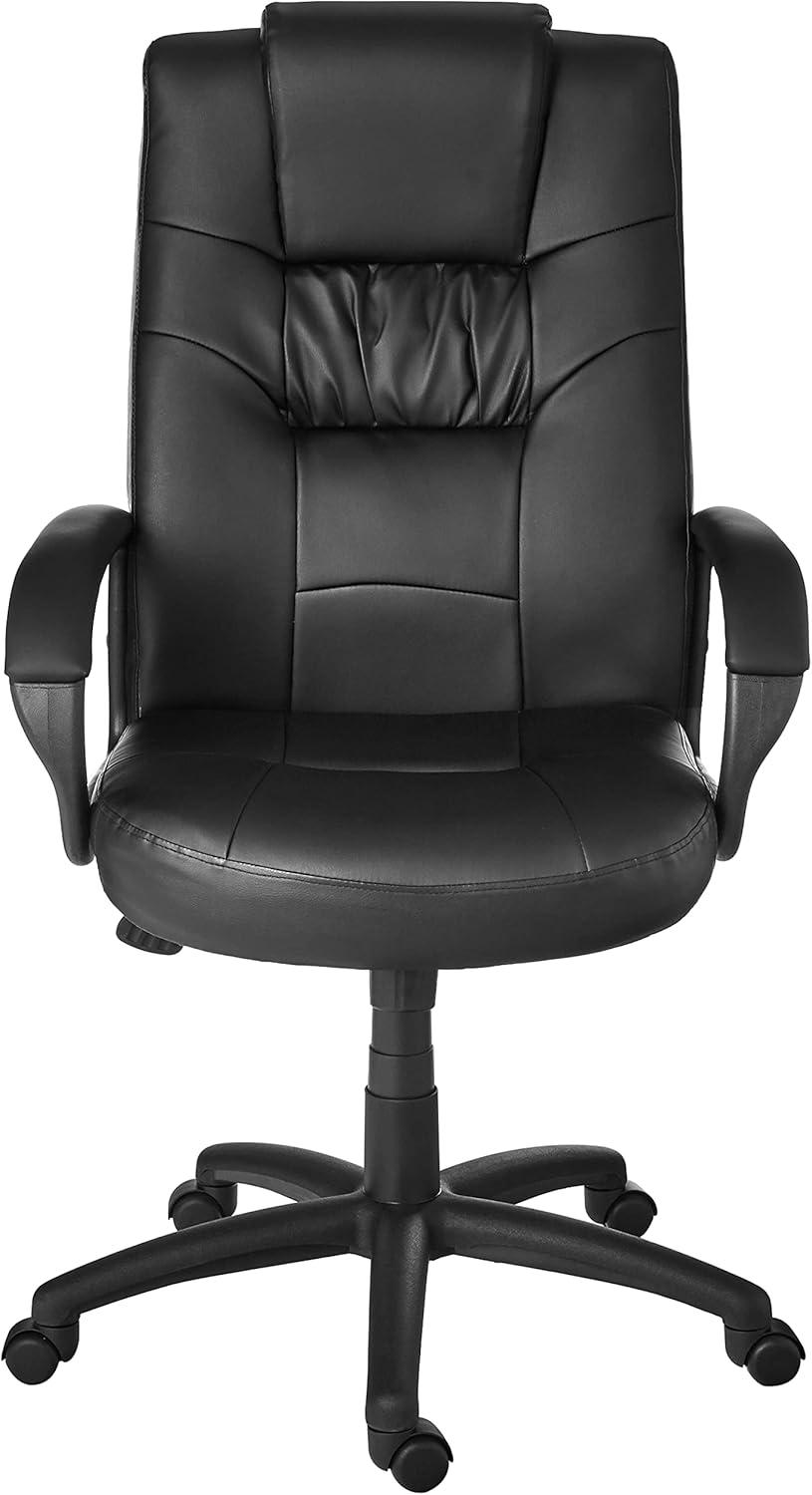 Executive High Back Leatherplus Chair Black - Boss Office Products: Ergonomic, Swivel, Adjustable Height, Metal Frame